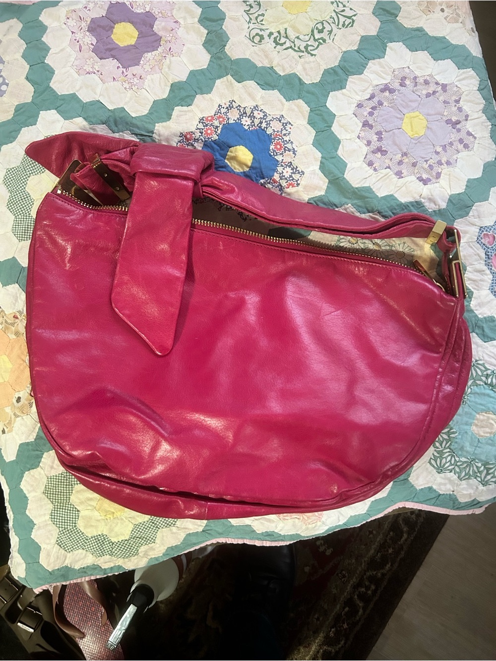 Badgley mischka pink leather handbag
